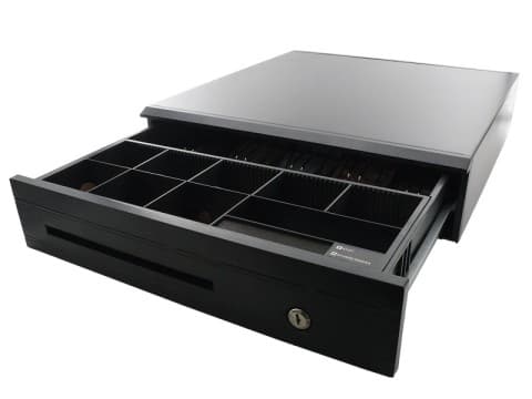 AC-4250 - Metall-Kassenlade mit 8 Münzfächern und 5 Scheinfächern, Kunststofffront, DC24V RJ12 mit Micro Switch, Schwarz